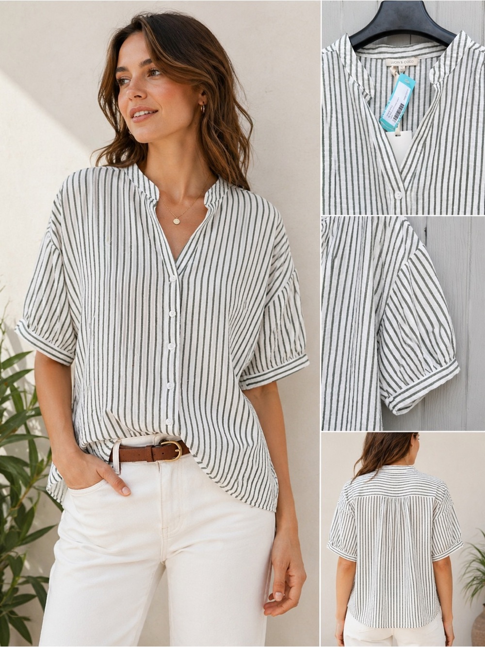 Lucky&Coco Women’s Andie Button Down Shirt Olive -Size L NWT